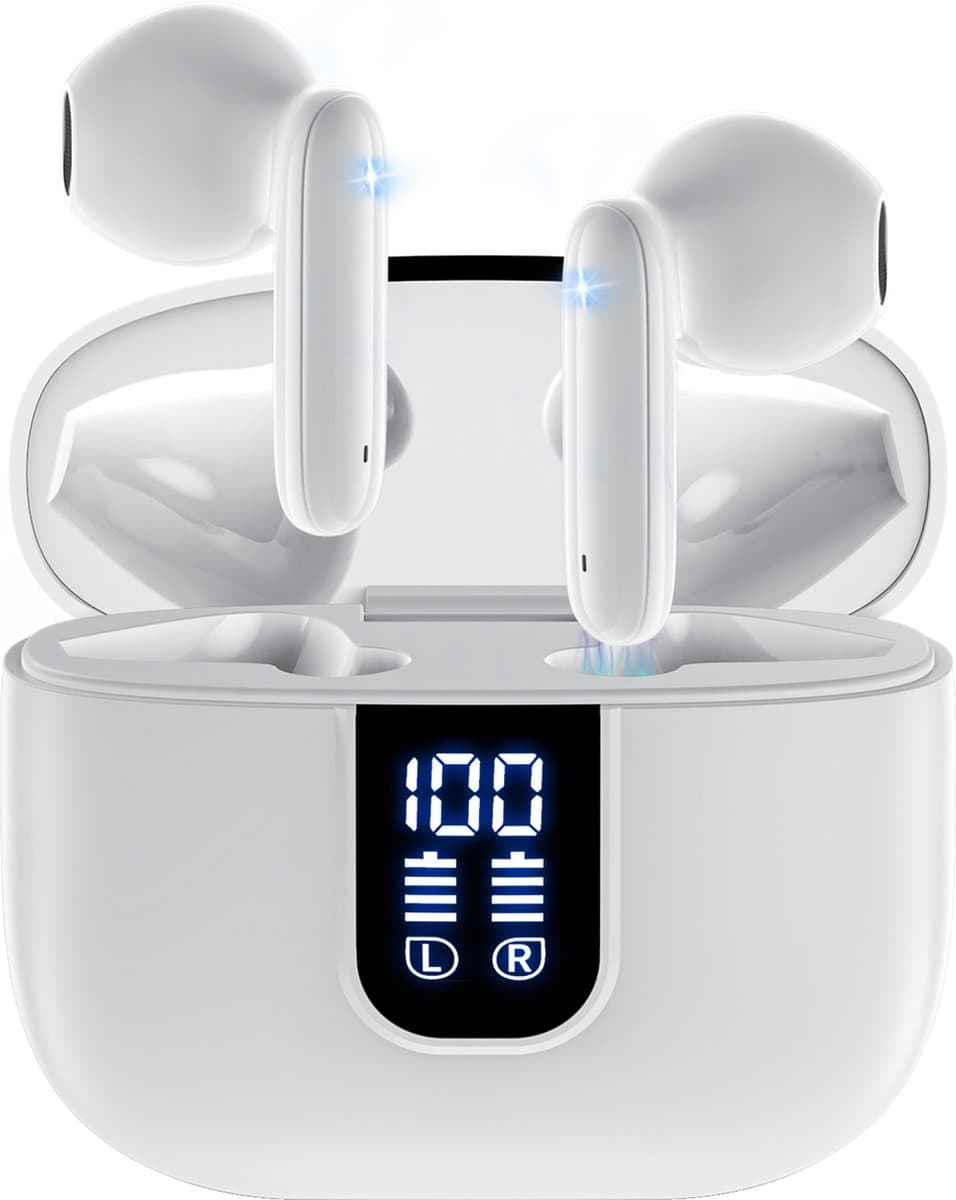 Siltcon® SoundWave Pro 2 - Oortjes Draadloos - Draadloze Oordopjes – Bluetooth Oordopjes – Oordopjes Draadloos – Oortjes - Oordopjes - Draadloze Oortjes Bluetooth - Noise cancelling ENC - Universeel - BT 5.4 - Wit — afbeelding 1
