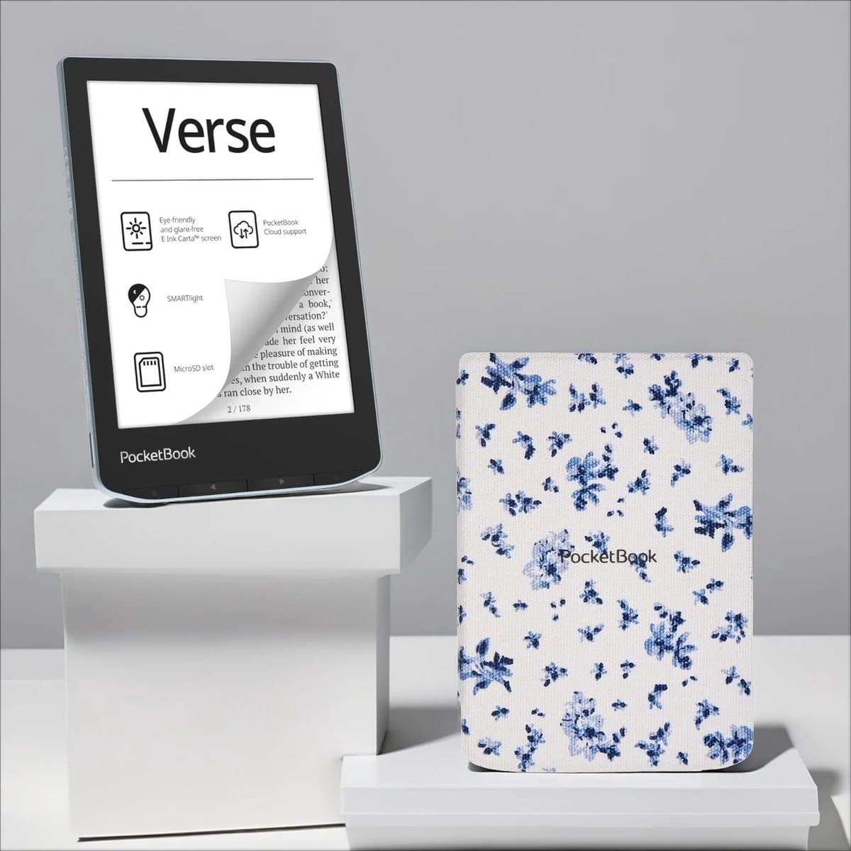 PocketBook Verse e-reader Bright Blue – 6 inch – 8 GB + Bloemen hoesje – voordeelbundel — afbeelding 1