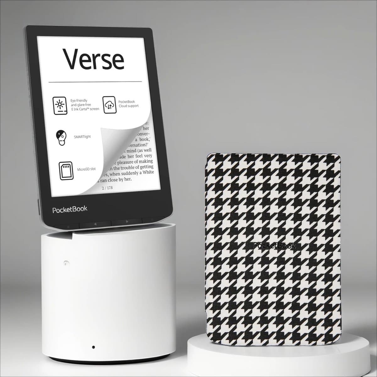 PocketBook Verse e-reader Mist Grey – 6 inch – 8 GB + Zwart/wit geruit hoesje – voordeelbundel — afbeelding 1
