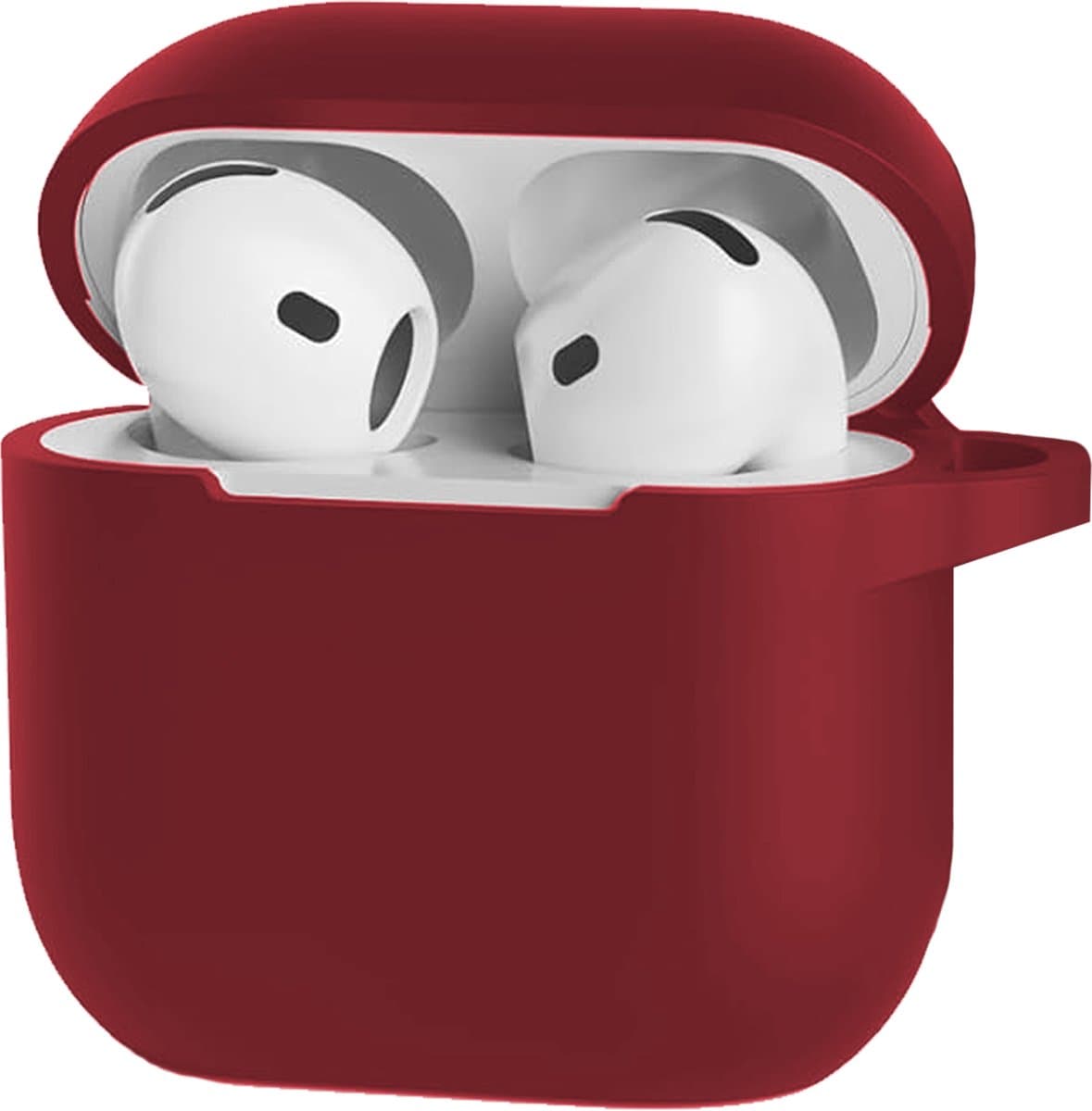 Hoesje - Geschikt voor Apple AirPods 4 - Siliconen Hoes met Clip - Silicone Case Cover - Donkerrood — afbeelding 1