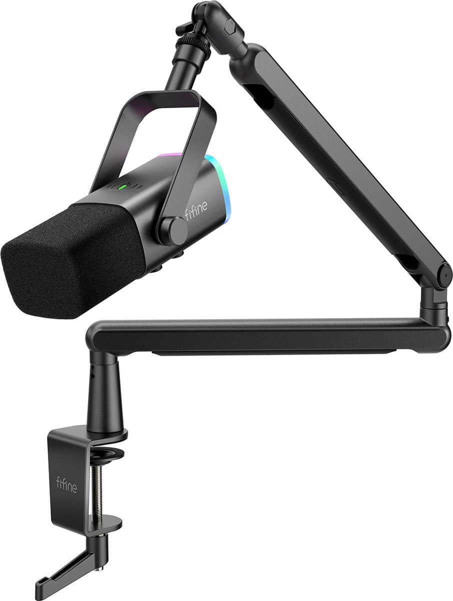 FIFINE - TAM8 - USB / XLR Studio microfoon - Flexibele Arm ( BM88 ) - Met kabelgoot - Geschikt voor PC/PS4/PS5 - RGB - Podcast - Gaming - Streaming - Zwart — afbeelding 1