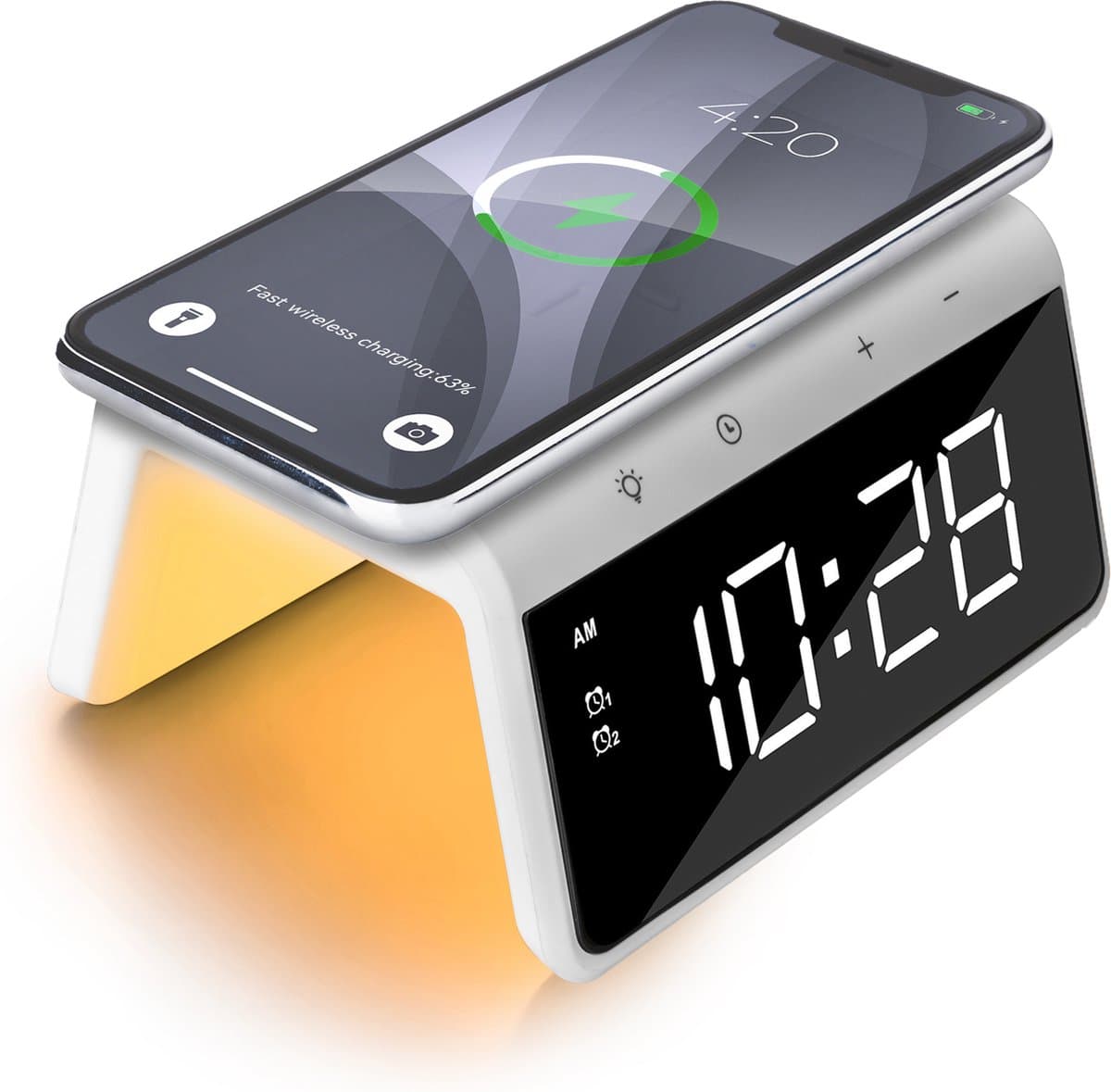 Caliber Wekker - Draadloze Oplader - Wake-up Light - Digitale wekker - Wekkers digitaal - Digitale klok - Wit (HCG019QI-WA) — afbeelding 1