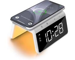 Caliber HCG019QI-WA - Wekker met draadloos laden en groot display - White