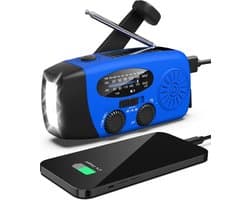 Radio Op Batterijen (Accu) Voor Rampen - Radio Opwindbaar - Noodradio - Noodradio Solar Opwindbaar - Multifunctionele Noodradio - Survival Radio - Zaklamp / Powerbank - Noodpakket - Noodrantsoen - Voor Rampen - Voor Camping - Draagbare Radio - Blauw