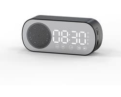 Bluetooth speaker wekker - met LED spiegeldisplay, radio, weersvoorspelling - twee alarmen met hoog volume, geschikt voor diepe slapers - zwart