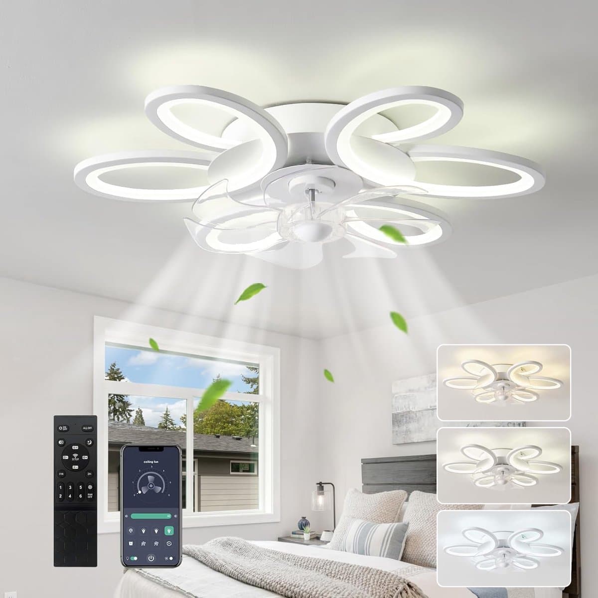 MUPOO Smart Plafondventilator met verlichting Ø65 cm - LED Dimbaar - 3 Lichtkleuren - Met Afstandsbediening & APP - 6 Snelheden - Timer - Zomer/Winter functie - Modern plafond ventilator voor Woonkamer Slaapkamer Kantoor — afbeelding 1