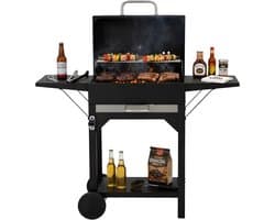 Lomera Houtskool BBQ - BBQ op Wielen - Houtskool BBQ op Wielen - Houtskool BBQ met Deksel - Zwarte Houtskool BBQ