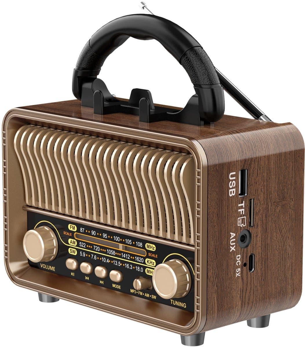Radio - Vintage Draagbare Radio - Portable radio - AM FM SW radio - Bluetooth radio - Retro radio vintage transistor - D battery operated - USB rechargeable - TF card support - USB playing - 16.5*8.2*13.2CM - Perfect Cadeau — afbeelding 1