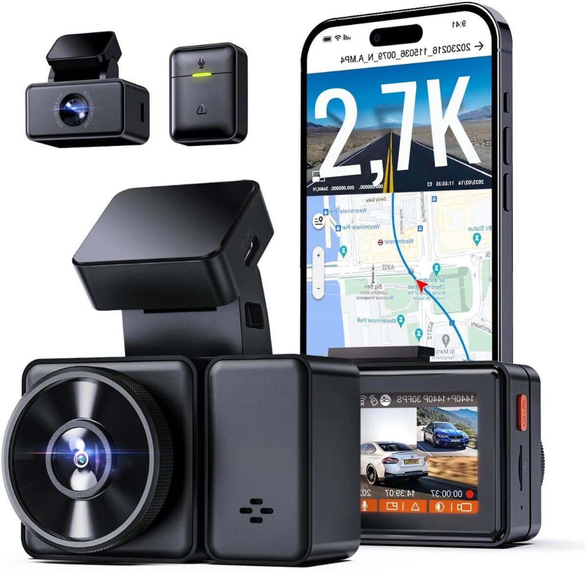 Quvo® Dual Dashcam - Voor en Achter Camera – Auto Camera Met Nachtzicht – Zwart - 9cm x 8cm x 3cm — afbeelding 1