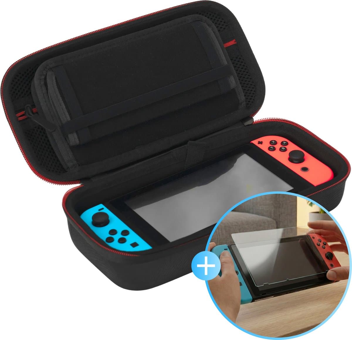 2BEFUN Case geschikt voor Nintendo Switch OLED - Incl. Screenprotector - Hoes - Beschermhoes - Opbergtas - Accessoires - Zwart — afbeelding 1