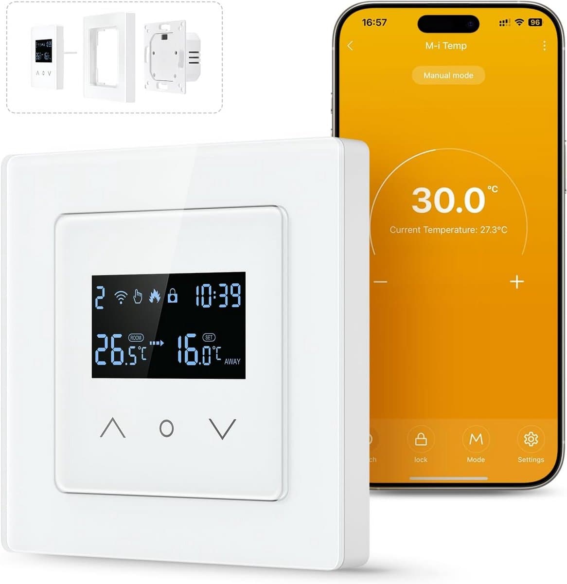 Slimme Thermostaat - Programmeerbaar - Vloerverwarming Regelen - App & Spraakbesturing - 55 x 55 mm - Wit — afbeelding 1