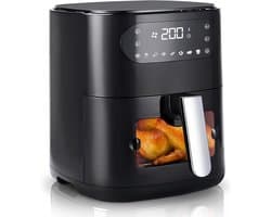 Glitzerlife - Airfryer Heteluchtfriteuse Friteuse - 6L kijkvenster 7 programma's - 11 functies touchscreen timer - 10 x bakpapier voor familiekeuken - 1500W stille anti-aanbak gezinskeuken - Zwart