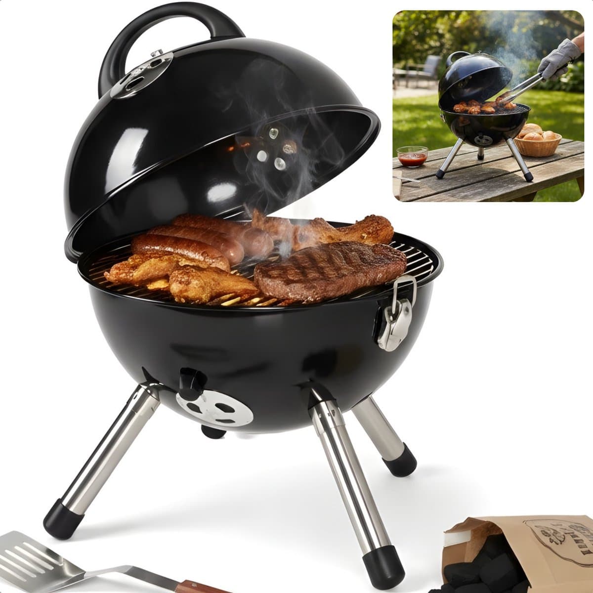 Cheqo® Kogelbarbecue - Houtskoolbarbecue - Houtskool Bbq - Kogel Bbq - Kolenbarbecue - Kogelgrill - Ronde Barbecue - Ronde Bbq - Barbecue Met Deksel - Houtskoolgrill - Draagbare Houtskool Bbq - Draagbare Barbecue — afbeelding 1