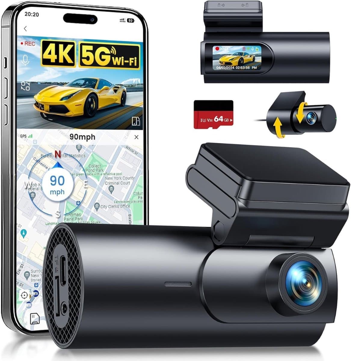Nexvo® Dashcam voor Auto Voor en Achter - Dashcam - Zwart - 7cm x 3cm x 2cm — afbeelding 1