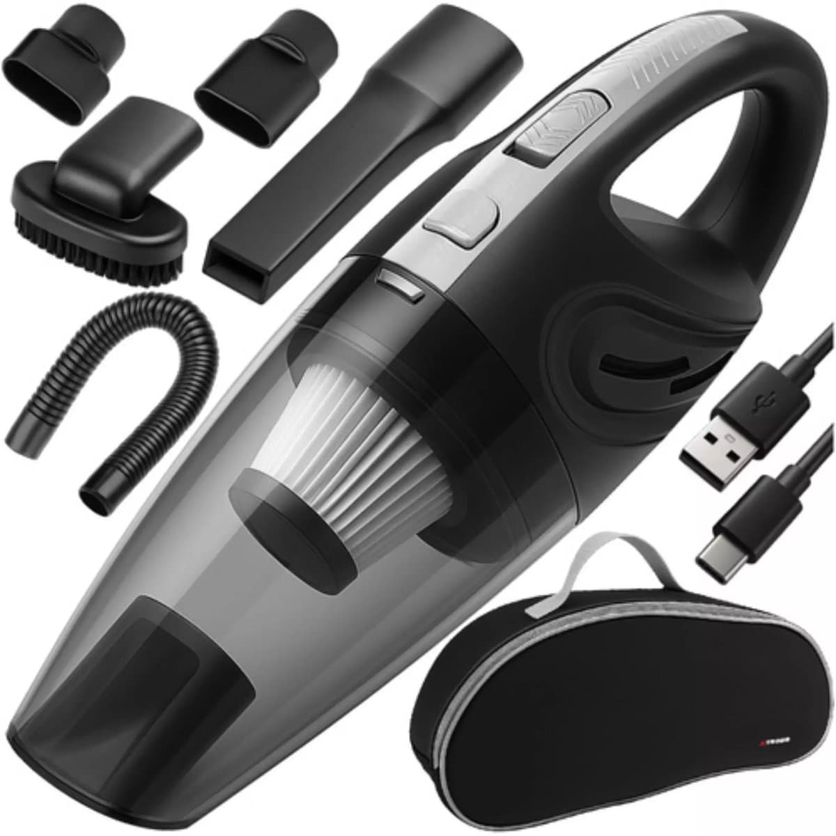 Xtrobb snoerloze autostofzuiger – krachtig en USB-C oplaadbaar – nat/droog, met accessoires — afbeelding 1
