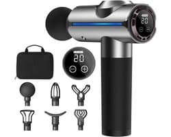 Percussiemassagepistool, elektrisch handzaam spier- en rugmassage-apparaat, diepe weefselmassage voor atleten, pijnverlichting, met 20 snelheden en led-display, geleverd met draagtas, geweldig cadeau voor mannen/vrouwen, zilver