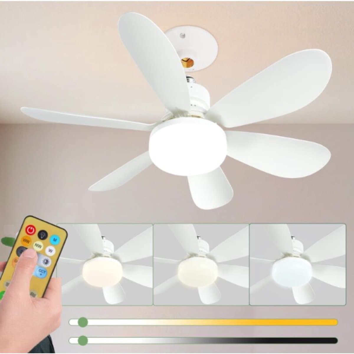 Plafondventilator 40W Ø 52 cm - met Verlichting en Afstandsbediening - Geschikt voor E27 lamphouder - 3 Dimbaar en snelheden - stille - voor Slaapkamer Keuken Woonkamer — afbeelding 1