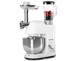 Klarstein keukenmixer met blender en vleesmolen | 5 l mengkom | 1800 W | Deeghaak, klopper en garde | 1,5 l blender | 6 snelheden | Voor brood, gebak en patisserie