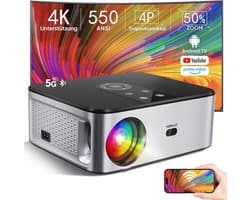 4K projector met 25000 lumen en Android TV | Native 1080P, WiFi en Bluetooth projector voor thuis en buiten