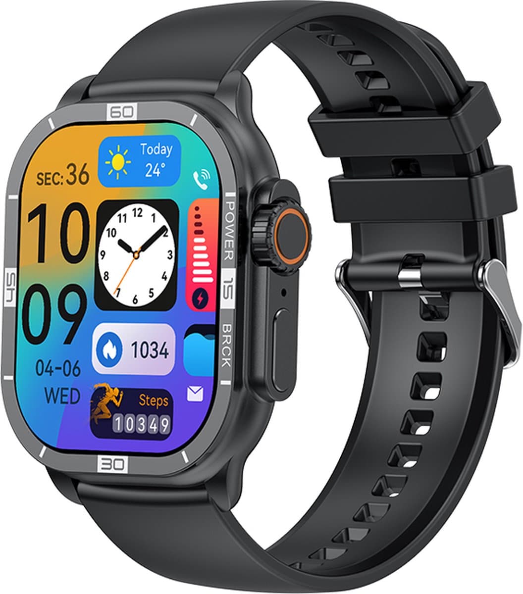 WizBay Premium Select® 2.06 inch AMOLED - Bluetooth Bellen - Message - Dynamic Hartslag & Slaap Monitor - Bloeddruk & O2 - 100+ Sport Modi - 650mAh - Magnetic Laden - Zink Alloy Zwarte Kast - Zwart TPU Band — afbeelding 1