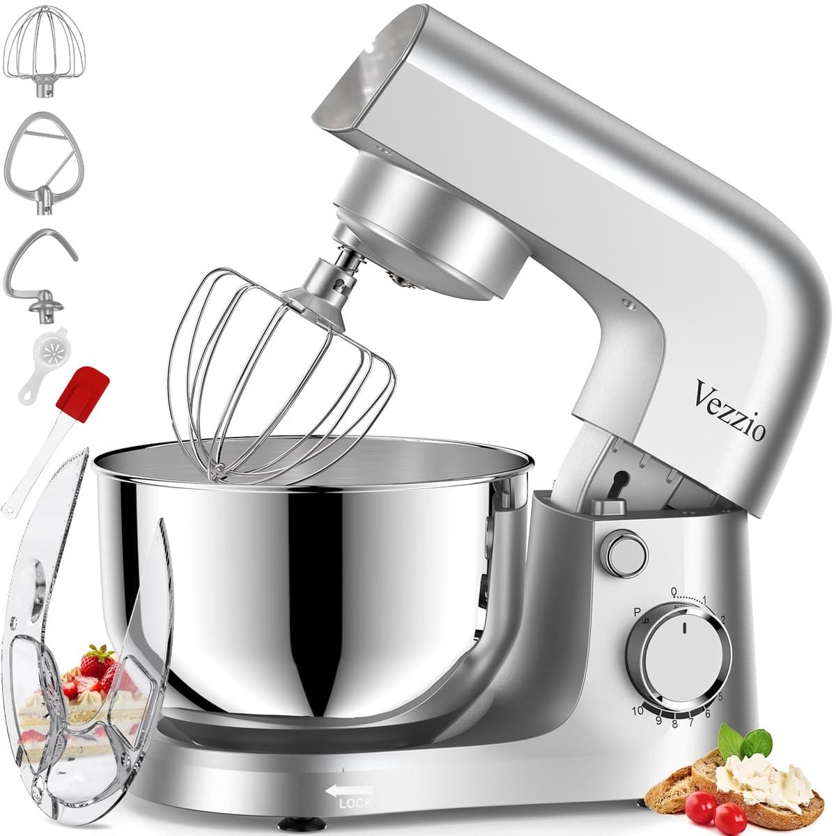 Keukenmachine 1500W – 10 Snelheden – Kneedmachine met 4,5L RVS Mengkom – Zilver — afbeelding 1