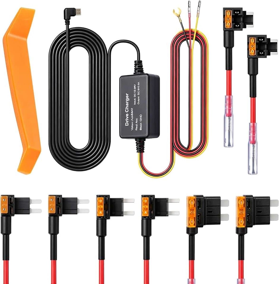 Kit Dashcam, 12 V naar 5 V USB C Dashcam hardwire Kit met laagspanningsbeveiliging Dashcam kabel 3,2 m voor 24 uur parkeerbewaking acc zekering adapter eenvoudige installatie — afbeelding 1
