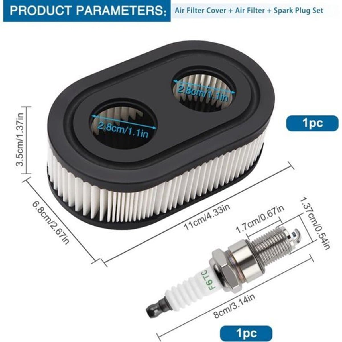 Geschikt voor 594575 Luchtfilterdeksel, F6TC-bougie, grasmaaierluchtfilter, compatibel met Briggs & Stratton 650EXI 675EXI 675IS-serie motor Vervangt 594575 798452 — afbeelding 1