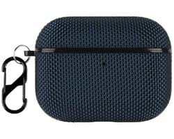 Geschikt voor AirPods Pro 3 Hoesje Nylon Waterproef met Aanhanggesp Blauw