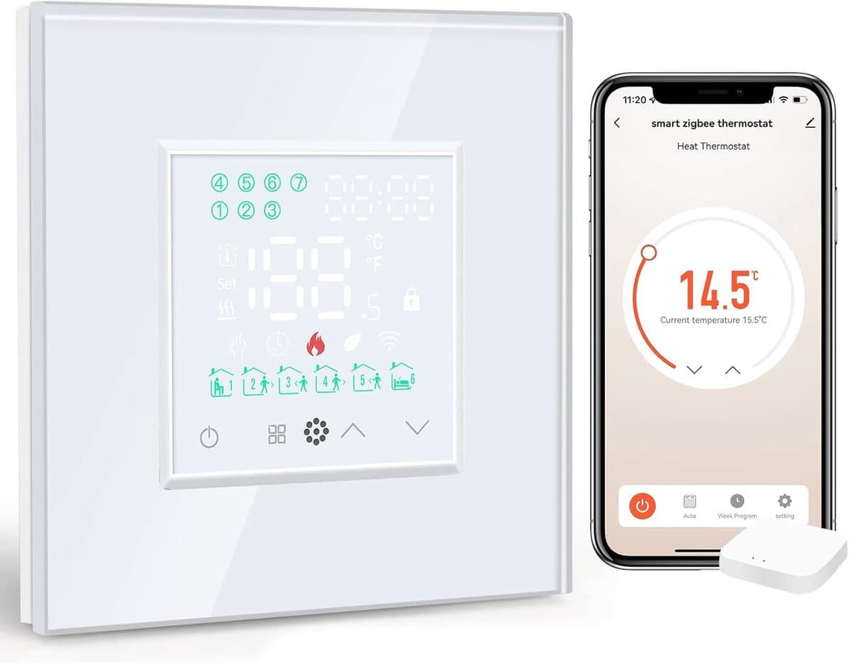 Slimme Waterthermostaat - Programmeerbare Regelaar - Verwarming Instellen - App en Spraakbediening - 240 Volt - Wit — afbeelding 1