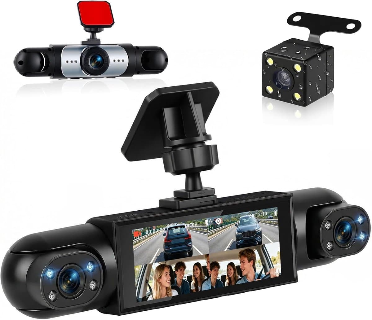 Thijox - 3,16 inch Dashcam 4-camera 1080P Full HD met 360° Rondomzicht, Bewegingsdetectie, Nachtzicht, Achteruitrijhulp & Loop-opname voor Personenaut — afbeelding 1