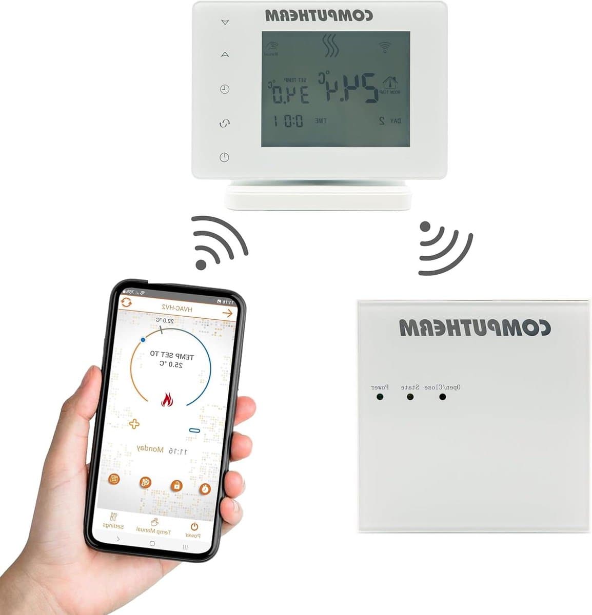 Draadloze Thermostaat Set - Slimme Regelaar - Temperatuur Beheersen - App Bediening - 250m Bereik - Wit — afbeelding 1