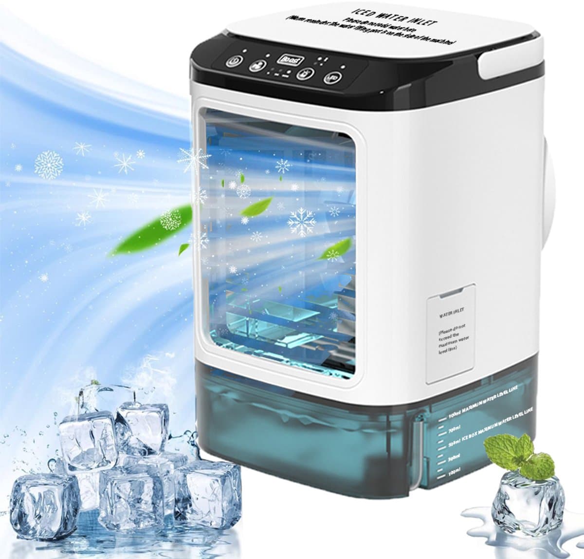 Draagbare luchtkoeler voor slaapkamers – 900ml watertank, inclusief koelelement, 3-in-1 koeler (koeling & nevel), stil, 7 LED-kleuren en handvat – Geschikt voor thuis, reizen en kantoor — afbeelding 1