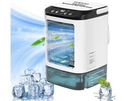Draagbare luchtkoeler voor slaapkamers – 900ml watertank, inclusief koelelement, 3-in-1 koeler (koeling & nevel), stil, 7 LED-kleuren en handvat – Geschikt voor thuis, reizen en kantoor