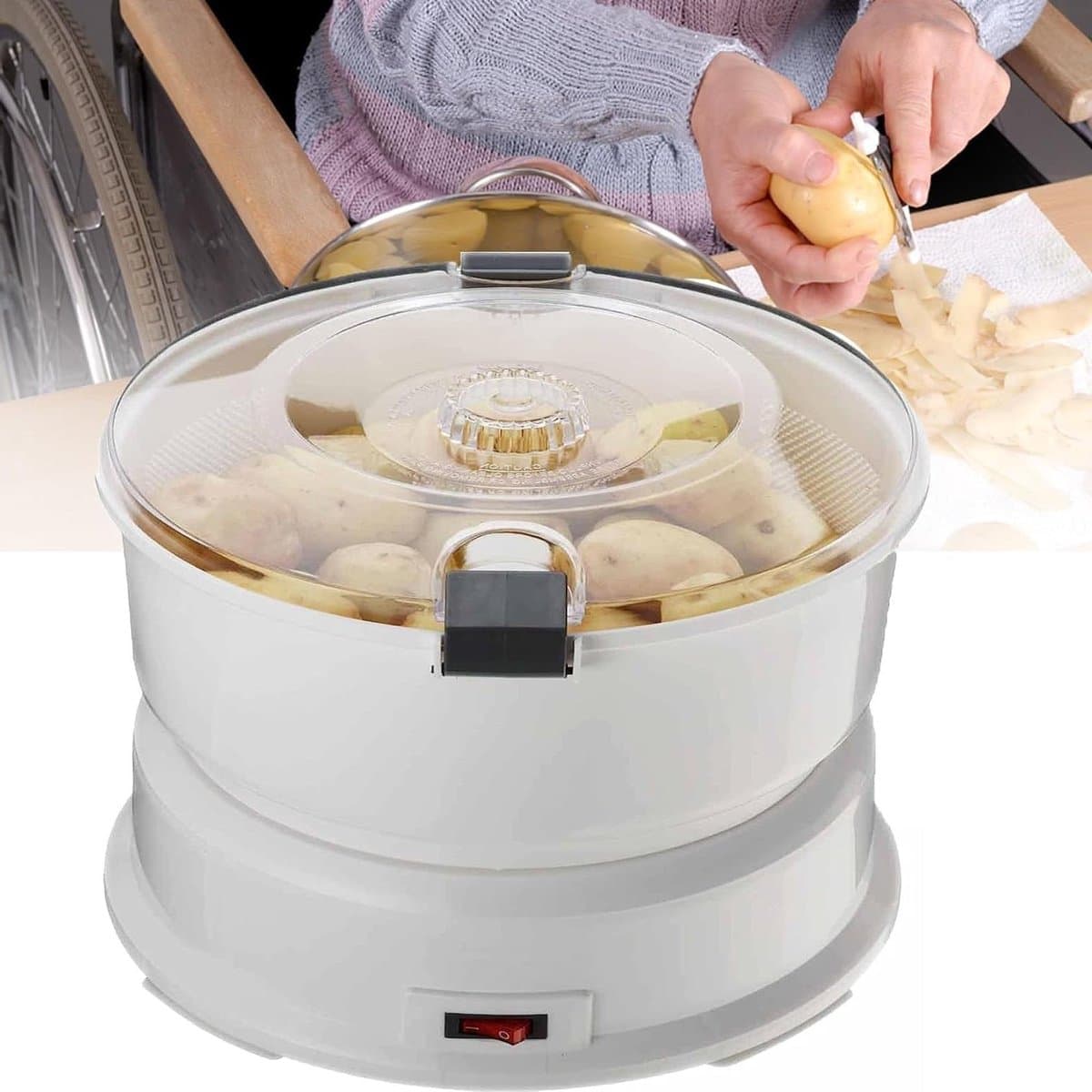 Elektrische Aardappelschilmachine - Automatische Schilder - Snel Groenten Schillen - Moeiteloos met Container - 1 kg Capaciteit - Wit — afbeelding 1