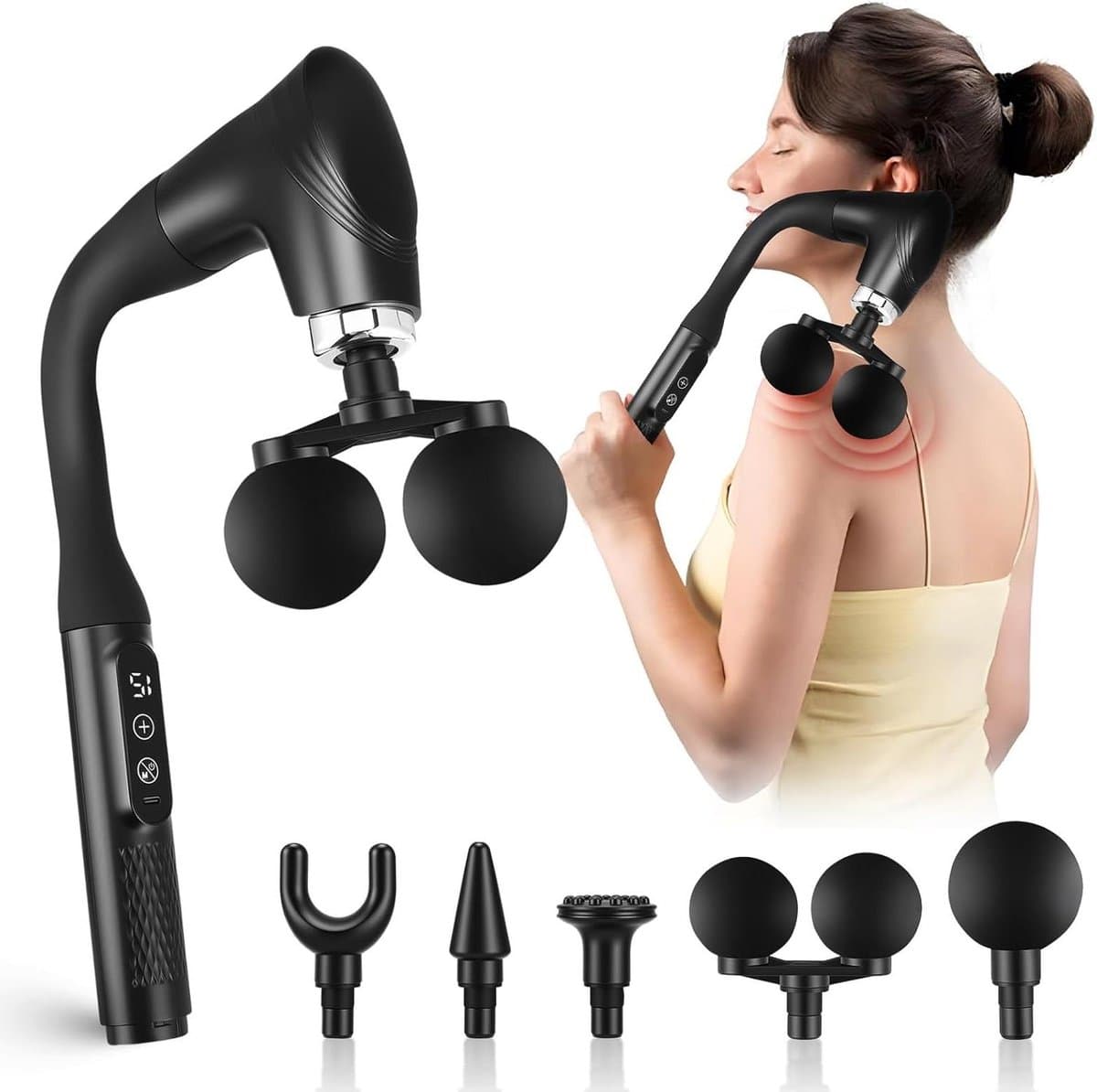 Dubbele Massage Gun - Spierherstel Apparaat - Spierontspanning Bevorderen - Verlengde U-Greep - 12 Snelheden - Zwart — afbeelding 1
