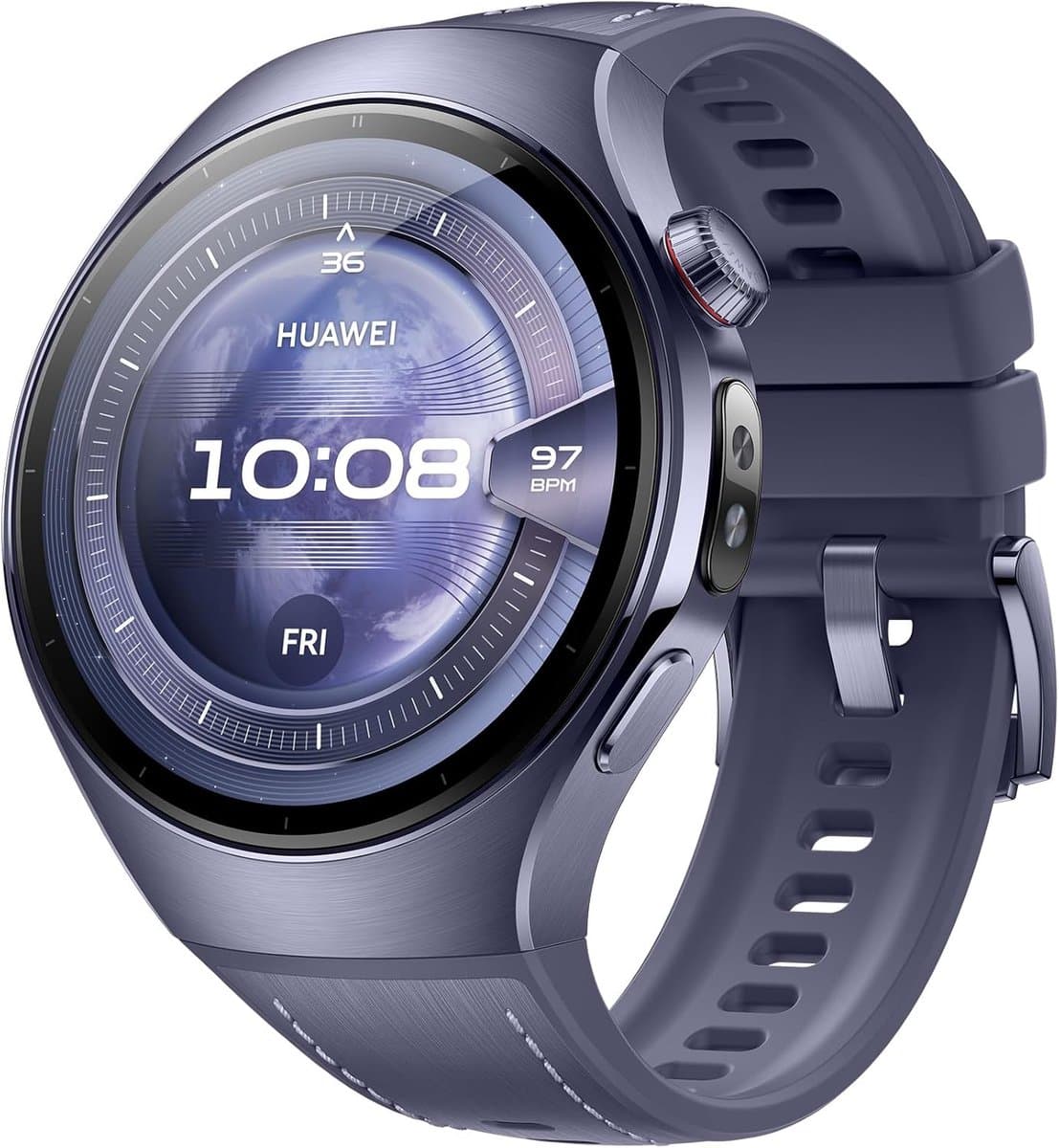 HUAWEI Watch 5 Smartwatch– 46mm Titanium Kast + Saffierglas – X‑TAP Sensor – ECG & SpO2 – AMOLED – Kosmisch Paars — afbeelding 1