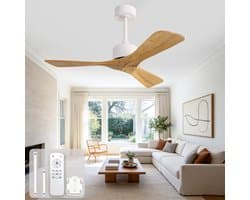 Moderne 42-inch plafondventilator zonder lamp - Afstandsbediening - Stille omkeerbare DC-motor - 6-snelheden omkeerbare ventilatorinstellingen - Drie propellerbladen van massief natuurhout - Modern design