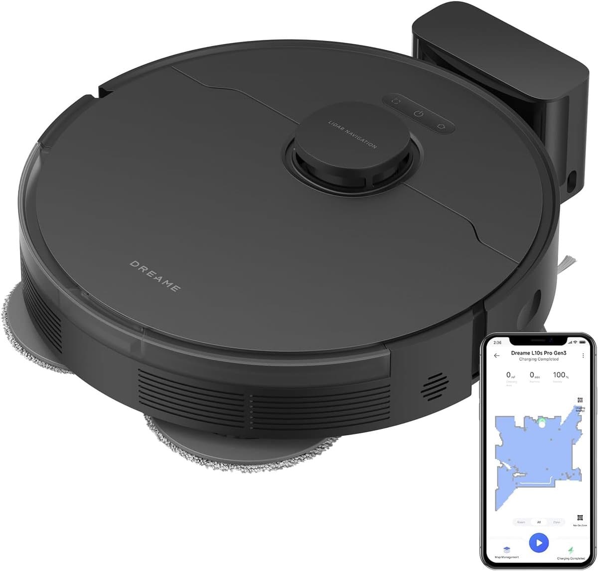 Dreame L10s Pro Gen 3 - Robotstofzuiger met Dweilfunctie - Krachtige Tapijtreiniging - Objectdetectie en vermijding - Geschikt voor huisdierharen Zwart — afbeelding 1