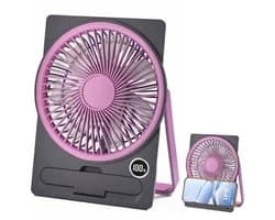 Bureauventilator, stille USB-ventilator, mini stille ventilator, ventilator met 5 snelheden, LED-display, compact (paars)
