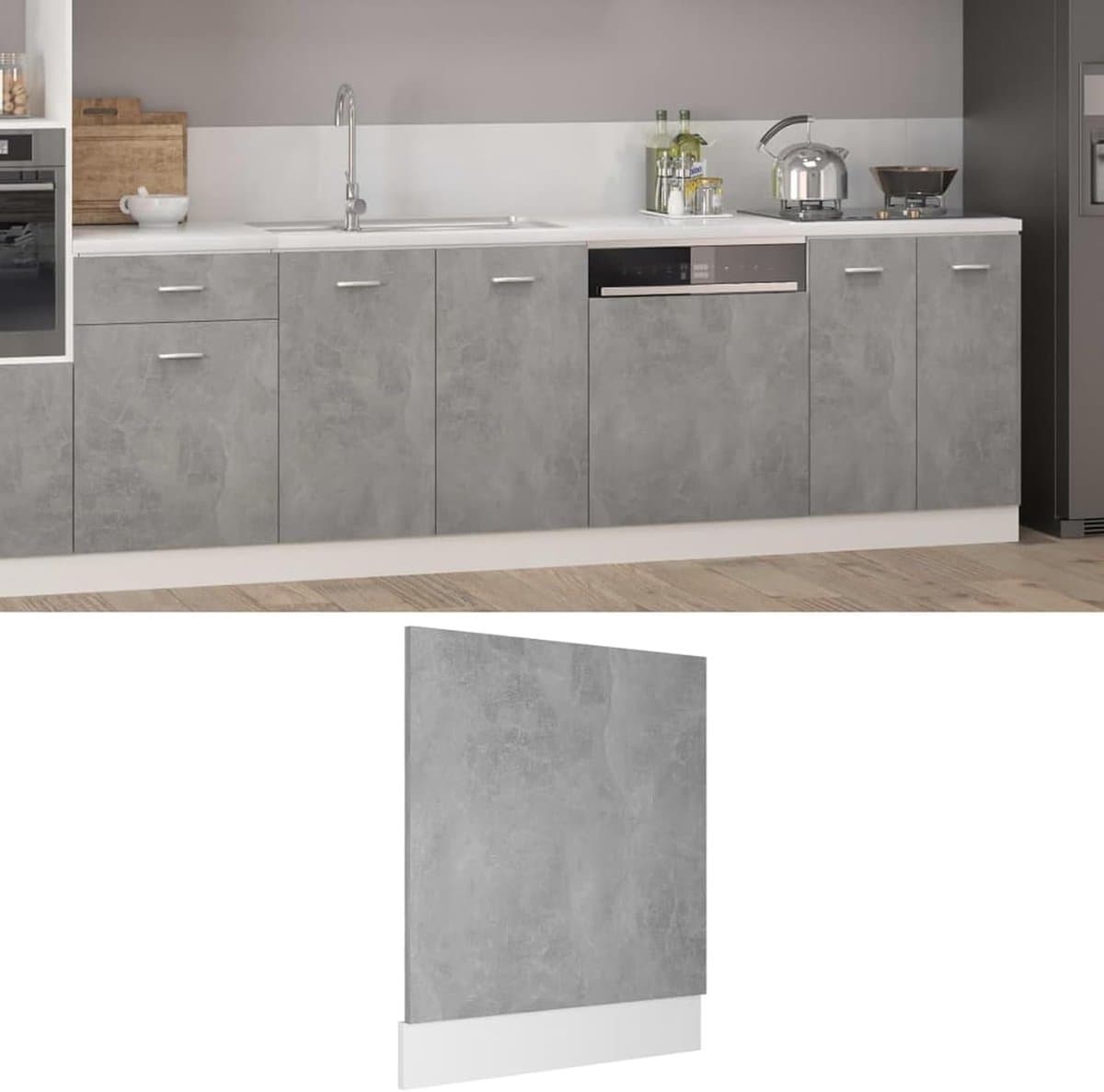 Vaatwasserpaneel - Frontpaneel Keuken - Keuken Integratie - Eenvoudige Reiniging - 59 x 3 x 67 cm - Betongrijs — afbeelding 1