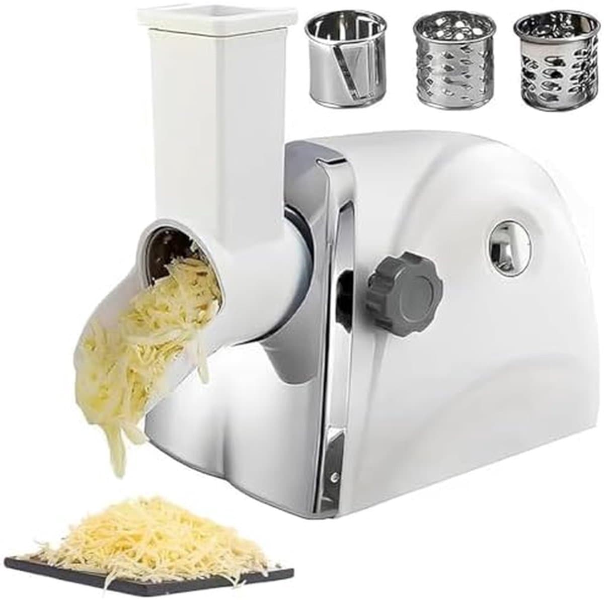 Elektrische Kaasrasp - Keukenmachine Groente - Snel Raspen - Handsfree Gemak - 3 RVS Messen - Wit — afbeelding 1