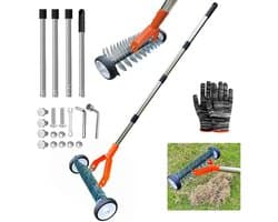 SnelShoppen - Handmatige Scharifier met Wielen, 165 cm Handvat, Tuinaerator, Metalen Tuinschraper, Verstelbare Scharifier voor een Gezonde Grasmat
