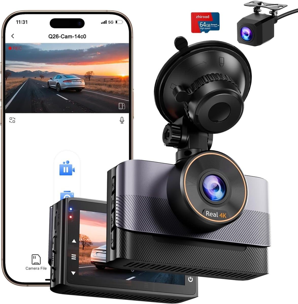 Dashcam Voor en Achter - Dual Camera - 4K + 1080P Resolutie - Ingebouwde Wi-Fi - Voor Auto's — afbeelding 1