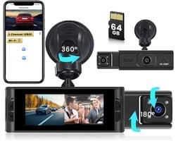 SnelShoppen - WiFi DashCam Auto met 64GB SD Kaart, Draadloze G-Sensor Voorzijde en Interieur, FHD 1080P, Loopopname, Bewegingsdetectie, Aanpassingen B