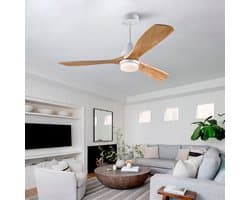 Plafondventilator 52 inch met licht - afstandsbediening - dimfunctie - stroomuitvalgeheugen - stille DC-motor - massief houten bladen