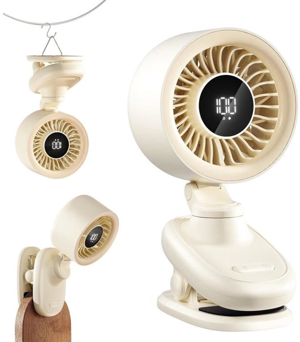 LISM-Mini clip-on USB-bureauventilator met oplaadbare batterij, oscillatiefunctie, timer en traploze snelheidsregeling. — afbeelding 1