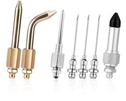 7-delige set vetspuitaccessoires, inclusief 3 vetspuitmonden, 1 naalddispenser, rubberen afdichtingsnippel, rechte spuitmond, 1 gebogen naald voor kleine en gesloten ruimtes