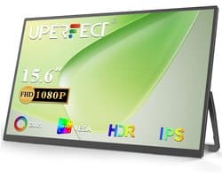 UPERFECT 15.6" Draagbare monitor-1920x1080 FHD IPS-extern scherm -met geïntegreerde standaard-USB-C- & Mini-HDMI-poort-tweede scherm voor laptop/telefoon/spelconsole-VESA-montage mogelijk