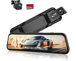 KZQ Dashcam met achteruitrijcamera 4K 10 inch IPS-touchscreen spiegelcamera voor auto voor en achter opname met voice control nachtzicht parkeerstand bewegingsdetectie incl 32GB SD-kaart