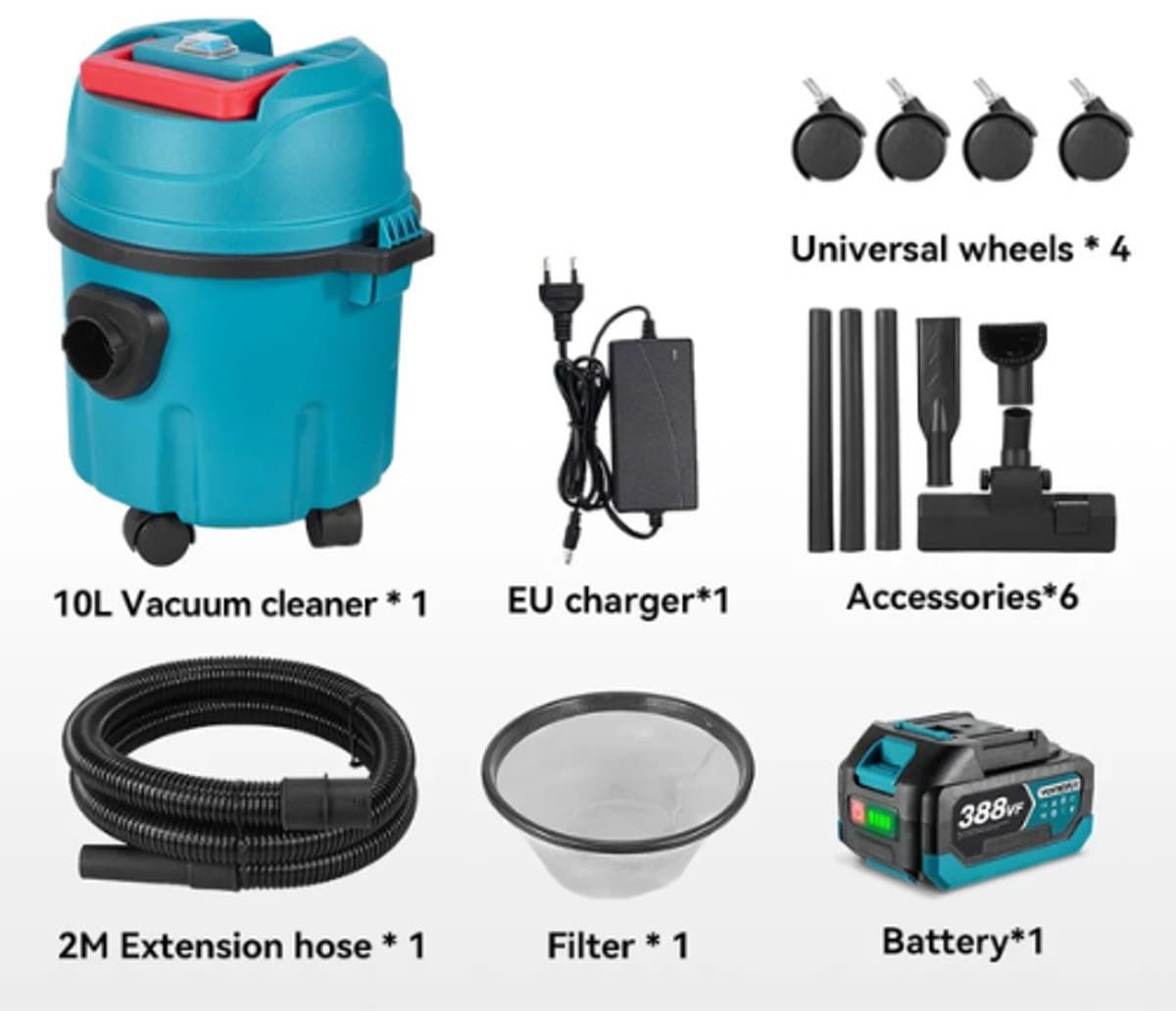 Cellista 3-in-1 Accu Nat & Droog Stofzuiger 35kPa - Draadloze Industriële Reiniger - 10L Tank - Auto & Huis Stofzuiger - 1 Accu Set — afbeelding 1